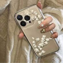 1pc Transparent Space Case White Tree Branch Flower Pattern Phone Case, Personalized For IPhone 16 Pro Max, 17/16/15/14 Plus, 13/12/11, Air - Multicolor - View 1