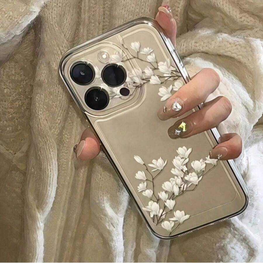 1pc Transparent Space Case White Tree Branch Flower Pattern Phone Case, Personalized For IPhone 16 Pro Max, 17/16/15/14 Plus, 13/12/11, Air - Multicolor - View 1