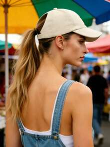 1PC Unisex Ponytail Baseball Cap,Adjustable Messy High Bun Hat,Casual Sun Protection Hat,Perfect For Running,Hiking,Travel,Daily Outdoor Activities - Beige - View 2