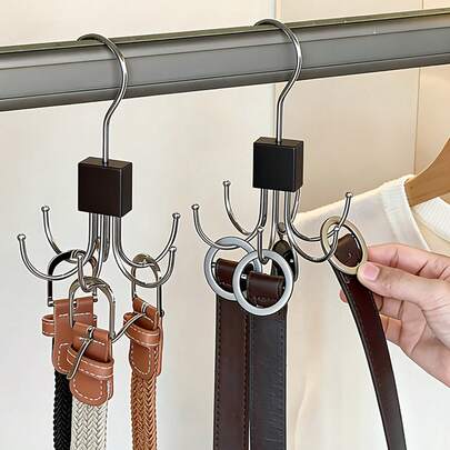 1-4pcs Multifunctional Rotating Wooden Cube Design Hanging Rack, Suitable For Storing Belts, Bras, Camisoles, Ties, Scarves And Wallets, With Stainless Steel Hooks. Ideal For Gender Reveal Parties, Birthdays, Weddings, Great Gift For Colleagues, Friends And Family, Also A Quality Choice For Back To School Season