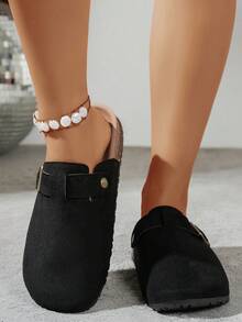 1 Pair Solid Color Casual PU Leather Strap Sandals, Suitable For Home, Vacation, All Seasons - Black - View 4