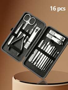 7-18pcs Black Stainless Steel Nail Clipper Set, Full Hand & Foot Care Tools, Eyebrow Scissors, Gift For Boyfriend With Portable Travel Case - Multicolor - View 7