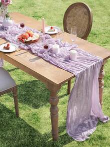 1 pieza Camino de mesa de estilo bohemio de poliéster gasa, mantel de unicolor, camino de mesa para boda, tela decorativa para mesa de fiesta, camino de mesa rústico y transparente adecuado para decoración de bodas y fiestas - violeta claro - Ver 7