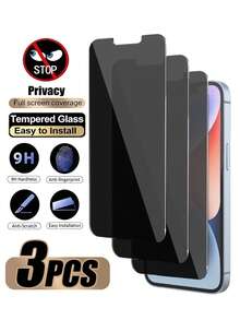 Bộ 3 miếng kính cường lực không phủ toàn màn hình, chống rơi vỡ, chống va đập, chống trầy xước, bảo vệ sự riêng tư, lớp phủ chống thấm nước, cảm ứng nhạy, phù hợp với dòng 17/17 Pro/17 Pro Max/17 Air/16 Pro Max/16/15/14/13/12/11 - màu đen - Xem 23