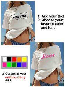 Camiseta bordada personalizada para mujer - Añade tu texto, elige la fuente y el color. Diseña tu propia camiseta bordada personalizada para deportes - Blanco - Ver 2