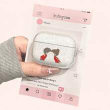 情侣接吻图案闪亮耳机保护套，适用于耳机保护套 1/2、新款无线耳机保护套 3/Pro/Pro2，男女朋友礼物，情人节礼物，节日礼物，复活节礼物 - 無色 - 查看 3