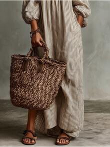 Women's Striped Off Shoulder Maxi Dress Puff Sleeve Loose Fit Casual Dress With Pockets Summer Boho Beach Vacation Long Dresses For Women - 條紋 - 查看 4