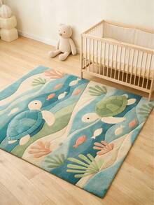 1pc Circular Jellyfish & Whale Design Decorative Floor Mat, Cute Playmat, Bedroom Decor, Small Rug, Washable Carpet, Graduation Gift - Multicolor - View 2