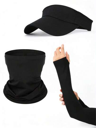 Bộ 3 món chống nắng UPF50+ dành cho nam và nữ, gồm mũ lưỡi trai rộng vành + khăn quàng cổ bằng lụa lạnh + ống tay áo, thoáng khí, làm mát và chắn tia UV, thích hợp cho các hoạt động ngoài trời như chơi golf, lái xe, leo núi, đạp xe.