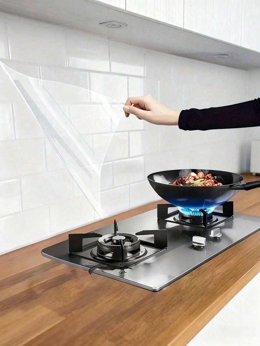 1pc Transparent Kitchen Backsplash Protector Film, Self-Adhesive Oil-Proof Wallpaper, Removable Wall Sticker For Cabinets And Home Decor, Economic And Practical Kitchen Accessory, Home Decoration, Renovation Sticker, Peelable Wallboard, Wallpaper, Spring Decor To Refresh Your Home, Rama Decorative Sticker