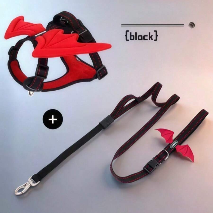 2pcs 3D Wing Design Dog Harness With Leash, Breathable Non-Choke Adjustable Pet Chest Strap, Cute Angel/Devil Wing Small Dog Cat Outdoor Walking Supplies - Multicolor - View 1