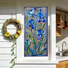 1pc Floral Dragonfly Sunlight Glare Static Cling Sticker, Reusable Self-Adhesive Glass Decal For Living Room, Bedroom, Bathroom Decoration, No Residue Easy Installation, Stained Glass Effect - Floral Window Stickers - View 11