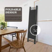 4 Panel Room Divider 6FT Steel Frame Screen Folding Privacy Divider Freestanding Partition For Home Office Bedroom, Black - 黑色 - 查看 2