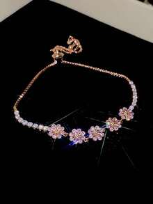 1 pieza Pulsera de flor de 4 pétalos de circonita para mujeres, ajustable, accesorio de estilo elegante y lujoso de peso ligero - Plateado - Ver 8