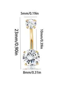 1pc Rhinestone Circular Navel Piercing, With 2 Gems On Top And Bottom, Basic Women's Piercing Jewelry For Daily Wear And Special Occasions - Silver - View 6