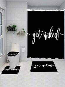 1/3/4 Pcs Black Printed Shower Curtain Set, Non-Slip Bath Mat, U-Shaped Toilet Mat, Toilet Lid Cover, Bathtub Curtain, Bathroom Accessories With 12 Hooks, Bathroom Home Decor, Shower Curtain Set, Bathroom Decor, Home Decor - A - View 20