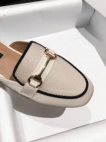 Mengshangli Mules femme de couleur unie, chaussures plates en métal pour le trajet, le bureau, les vacances, le printemps/été - Kaki - Voir 7