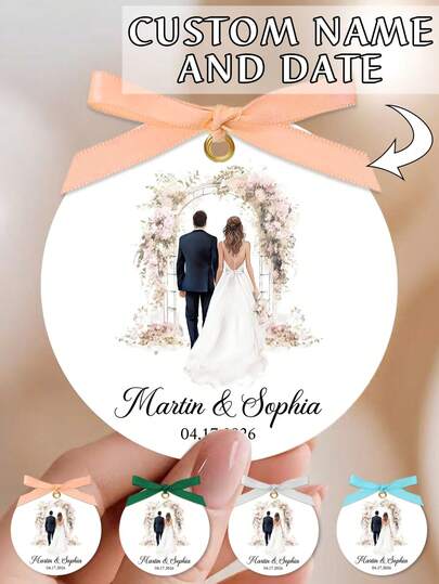 Customizable Name & Date, Rustic Wedding Favor Tags, Bowknot Labels, 4 Color Options, 3"X3" / 7.6cm X 7.6cm