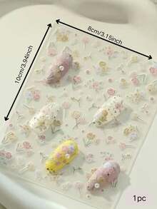 1片新款5D立体美甲贴纸，粉色花卉图案，防水美甲贴纸，韩式美甲装饰 - 彩色 - 查看 4