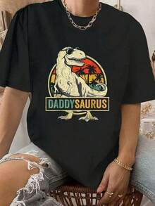 Women's T-Shirt Unisex T-Shirt Made Of Pure Cotton 100% Cotton Daddy Saurus TRex Dinosaur Men's Daddy Saurus Family Matching T-Shirt JPG Summer T-Shirt Blouse Basic Tops Tops T-Shirt Soft Cotton... - 黑色 - 查看 5