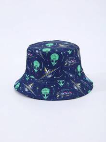 1pc Men's Fashionable Alien Digital Print Reversible Bucket Hat, Suitable For All Seasons Daily Wear - A - View 6