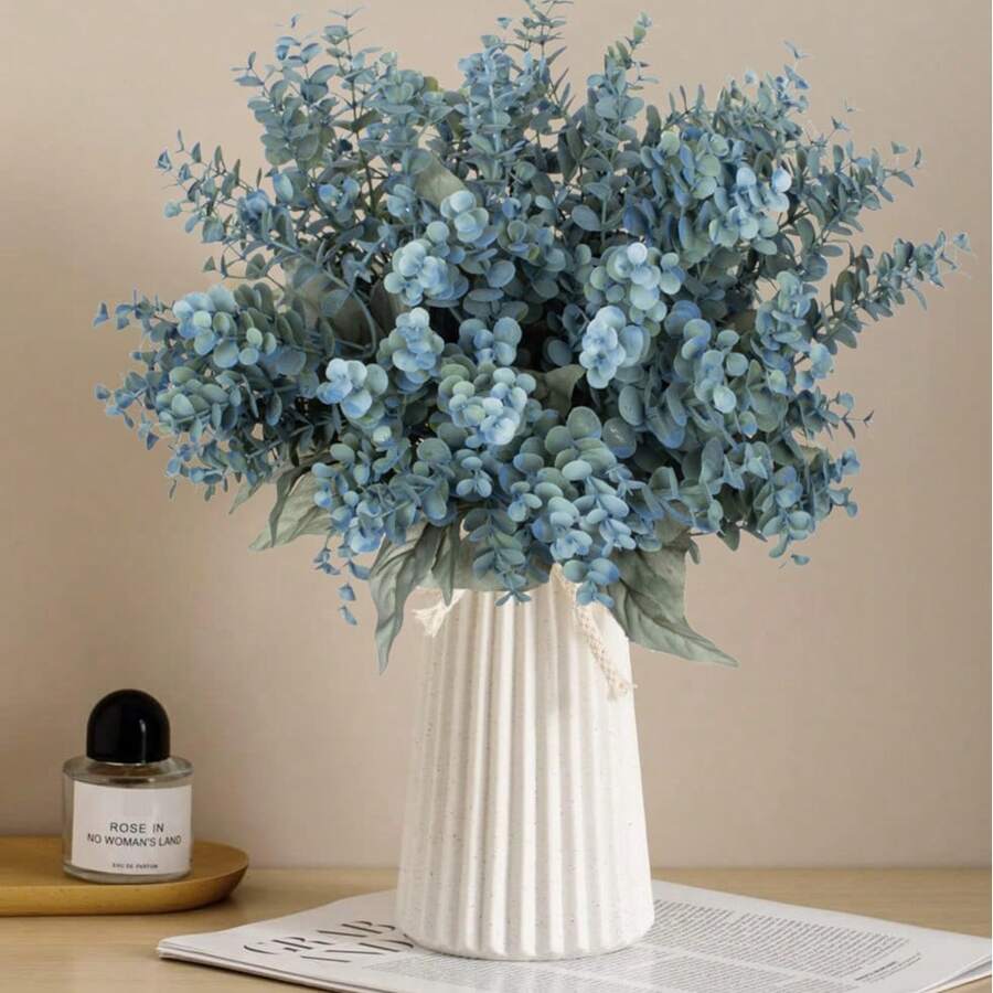 1件装高品质仿真植物塑料花束，尤加利叶，春季情人节礼物，生日派对装饰，婚礼花篮，新娘手捧鲜花，家居装饰，餐厅，卧室，窗台，花瓶装饰，新年装饰，户外花园，开学季 - 藍色 - 查看 1