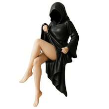 Gothic Horror Sculpture Bookshelf, Resin Black Hooded Queen Sitting Statue Desk Decor, Suitable For Garden Bookshelf Halloween Decoration - Multicolor - View 19