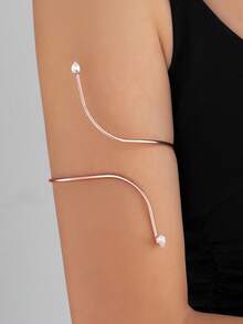 1pc Women's Minimalist Double-Ended Rhinestone Design Fashion Niche Arm Cuff, Suitable For Daily Wear - Rose Gold - B914 - View 2