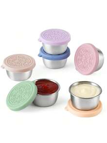 1pc Portable Salad Sauce Container, Stainless Steel Condiment Bowl With Leak-Proof Silicone Lid, 1.6oz Small Stainless Steel Sauce Cup For Lunch Box, Picnic, Work, School, Outdoor Camping, Travel, Appetizer, Kitchen Essentials, Daily Use - Multicolor - View 2
