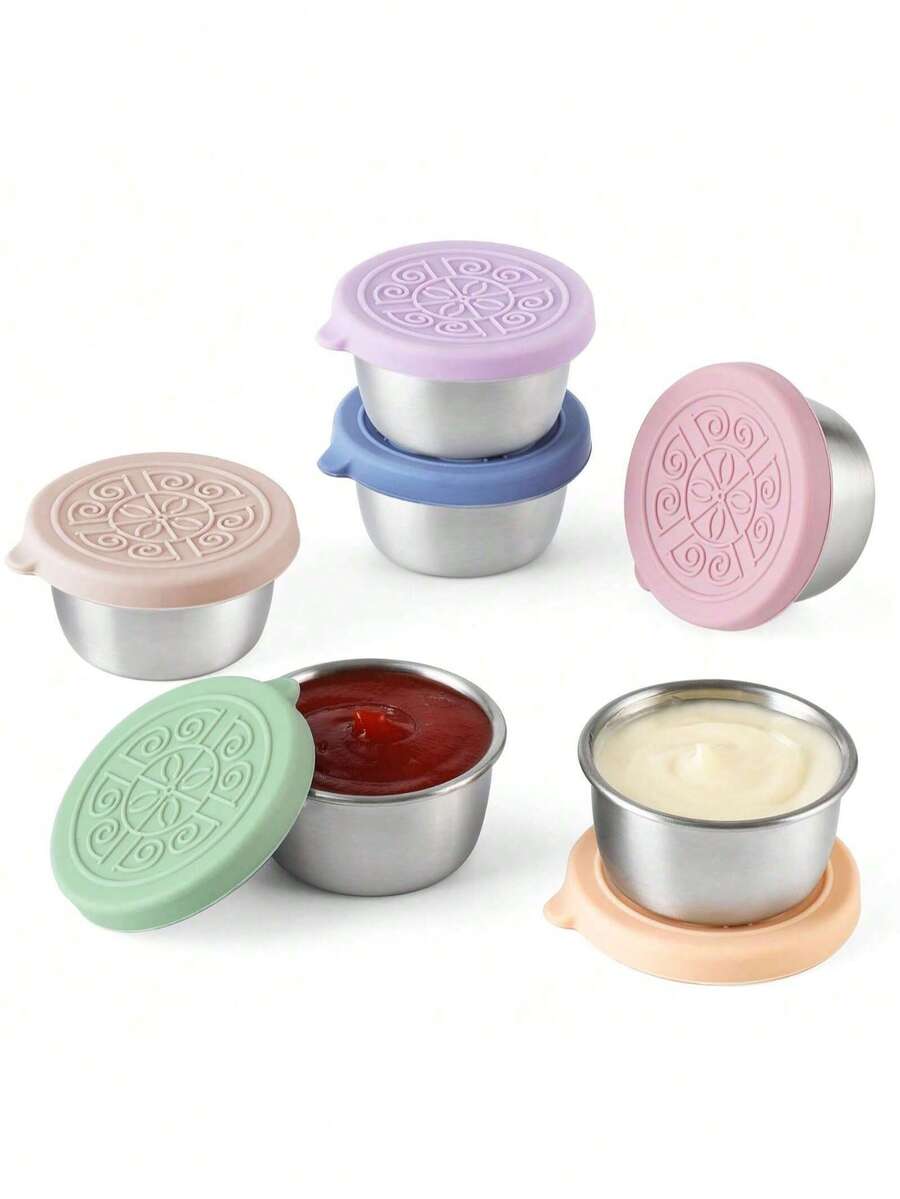 1pc Portable Salad Sauce Container, Stainless Steel Condiment Bowl With Leak-Proof Silicone Lid, 1.6oz Small Stainless Steel Sauce Cup For Lunch Box, Picnic, Work, School, Outdoor Camping, Travel, Appetizer, Kitchen Essentials, Daily Use