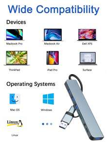 Bộ chuyển đổi đa cổng 8 trong 1 XIAVEN USB & USB-C với 1 cổng USB 3.0, 3 cổng USB 2.0, cổng dữ liệu USB-C, đầu đọc thẻ kép SD/TF, giắc cắm tai nghe 3.5mm, thiết kế hai đầu, hợp kim nhôm tản nhiệt tốt, cắm là chạy, truyền dữ liệu tốc độ cao, tương thích rộng rãi với XPS, máy tính xách tay, máy tính bảng, điện thoại thông minh, lý tưởng cho văn phòng, công tác và sử dụng hàng ngày. - Xám - Xem 6