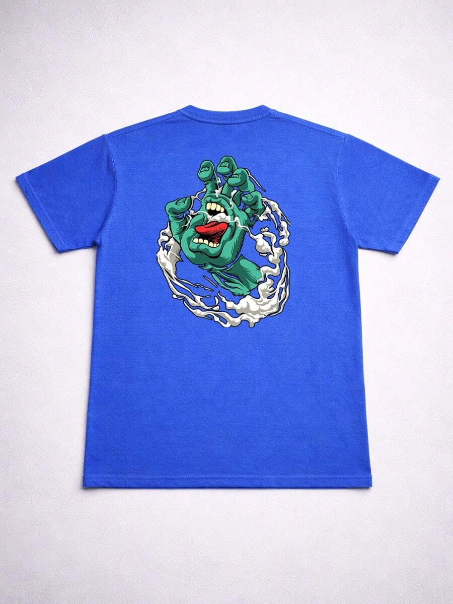 Stonewashed Basic Comfortable T-Shirt For Everyday Wear, Sizes PP To GG, Santa Cruz Mão Zumbi Art Streetwear Urban Culture Street Fashion Street Graffiti Tagging Skater Skateboard Shirt Blouse Unisex Men's Women's 100% Cotton Top Premium Streetwear New Release Immediate Shipping Various Colors!! Plus Size - 藍色 - 查看 1