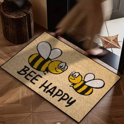 Honeybee Happy Welcome Mat - 1 Lovely Crystal Velvet Rectangle Mat, Washable, Suitable For Kitchen, Dining Room, Hallway, Laundry Room, Bedroom, Home Decor