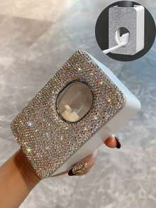 1pc Luxury Sparkling Rhinestone Toothpaste Holder, Bathroom Toothbrush & Toothpaste Storage Rack, Wall Mounted No Drilling Required, Creative Gift - Silver - View 2