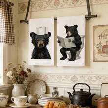 1pc Black Bear Pattern Kitchen Towel, Bathroom Towel, Dish Cloth, Cute Style, Absorbent & Quick Drying, Super Soft Microfiber Material, Rectangular 40*60CM Digital Printing, Suitable For Home Kitchen Decor, Outdoor Party Decoration - Multicolor - View 6
