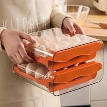 Caja de almacenamiento de huevos refrigerada de 32 rejillas de doble capa transparente, bandeja de huevos apilable para uso doméstico - Multicolor - Ver 6