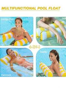 1pc Inflatable Pool Float, Inflatable Float, Pool Party Float, 2/4 Tube Lounge Chair Float, Durable PVC Material, Foldable Striped Inflatable Pool Mat, Suitable For Pool Party And Summer Gift, Inflatable Pool Float, Holiday Essential, Inflatable Pool - Multicolor - View 8