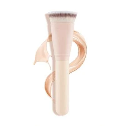 1pc 004 Mixed Brush, Flat Top Kabuki Foundation Brush, Synthetic Bristles, Pink Wooden Handle, Suitable For Liquid Foundation
