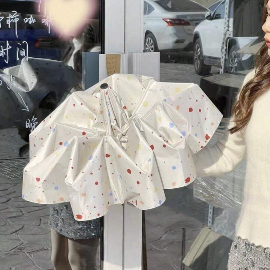 Cream Splatter Automatic Umbrella, Large Size, Windproof, Dual Use Rainproof & Sunproof, Compact Folding Parasol For Women - Multicolor - View 1