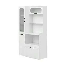 Highboard With Adjustable Shelves And Drawers, Kitchen Cabinet With Pull-Out Shelves And Ribbed Glass, Ideal For Dining Room, Living Room And Kitchen (White) - White - View 7