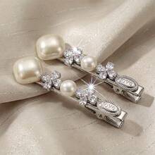 DIYPLUS 2pcs Women's Elegant Crystal Pearl Hair Clips, Vintage Bow Infinite Hair Clips, Luxury Crystal Hair Pins, Suitable For Wedding, Bride, Prom And Daily Wear, Fashion Hair Accessories Gift With Card,Travel,Party - Multicolor - View 7