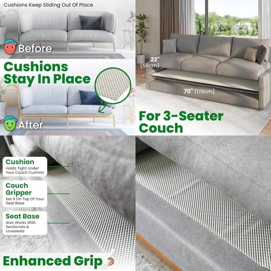 ECOHomes - Cojín Antideslizante para Sofá Almohadillas para Orejas y Agarre para Evitar Deslizamiento para Sofá y Patio - Gris - Ver 1