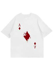 New Arrival Plus Size Men's Personalized Playing Card Print Short Sleeve T-Shirt, Comfortable & Breathable, Suitable For Summer, Leading Fashion - White - View 3