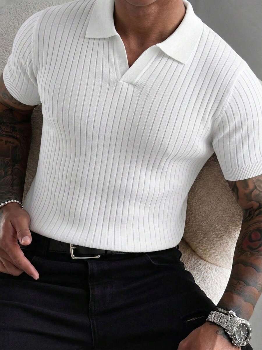Camisa polo de punto con cuello de aviador acanalado, de manga corta y ligera, para hombre, de verano