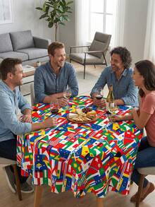 1pc International Flag Print Rectangle Tablecloth, Polyester Waterproof Oil-Proof Washable Table Cover With Scalloped Edge For World Party, Food Festival, Multicultural Event, School Celebration, Kitchen Dining Room Home Decor - View 7
