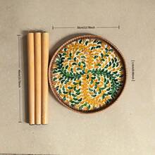 Handwoven Rattan Round Side Table With Mosaic Pattern Desktop, Suitable For Boho Style Home Decor - Multicolor - View 10