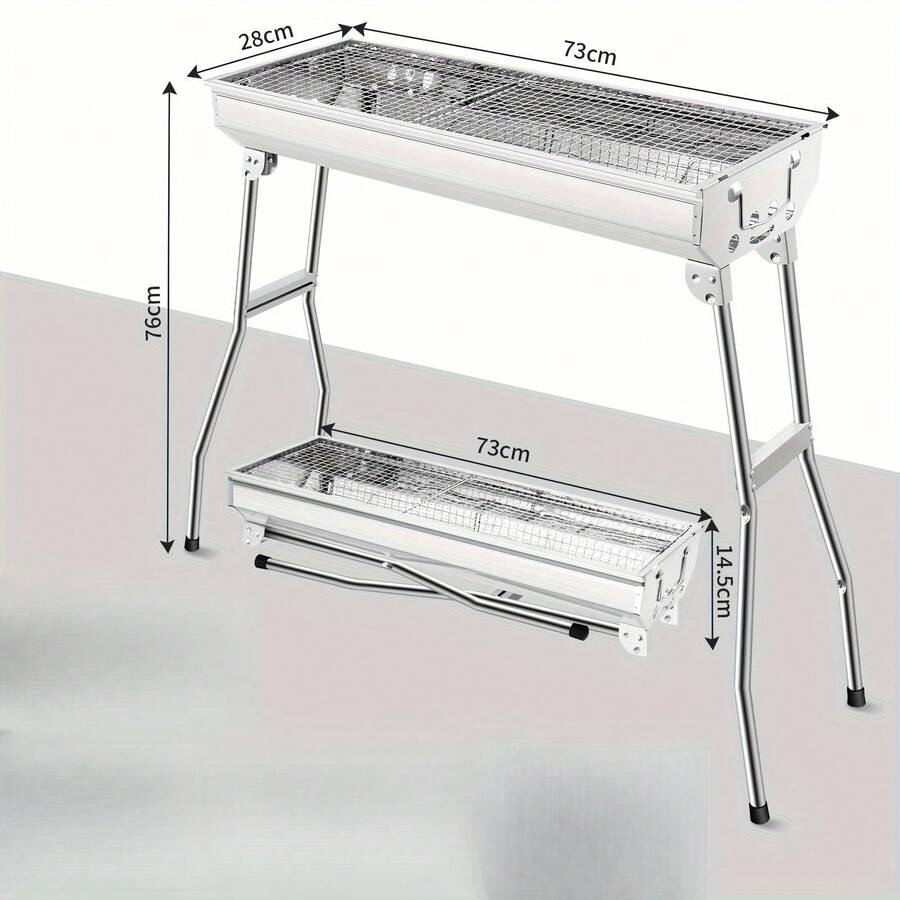 Barbecue pieghevole in acciaio inox per il giardino - 73*33,5*70 cm barbecue portatile e pieghevole - in acciaio inox - argento - Visualizzare 1
