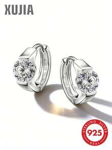XUJIA 1 Đôi bông tai bạc 925 đính đá Moissanite, 2 viên đá Moissanite tròn lấp lánh 1 carat, kích thước 6.5mm, kiểu dáng thời trang dành cho nữ, quà tặng kỷ niệm/sinh nhật. - EMO-619 - Xem 2
