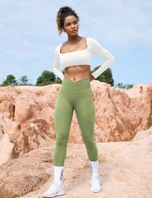 YEOREO Workout Leggings With Pockets For Women V Cross Waist Scrunch Charm Leggings No Front Seam Gym Yoga Pants  Summer Leggings For Women - Đậu xanh - Xem 4