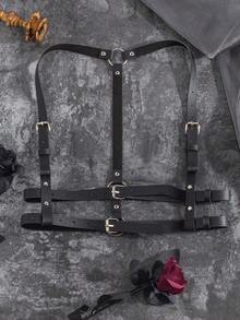 1件装女士朋克风黑色束身带时尚身体链皮革腰带，时尚性感 - 黑色 - 查看 5